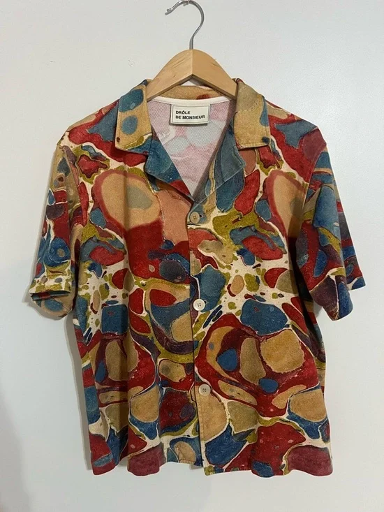 Drole De Monsieur Multicolor Abstract Print Short-Sleeve Shirt Medium - Picture 7 of 7
